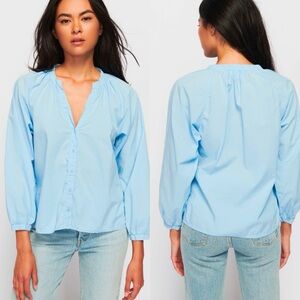 Nation LTD Desire Dolman Button Up Shirt Blue Preppy Career 2024 Womens S